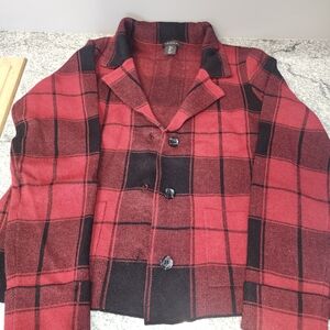 Tahari Plaid Red and Black Cardigan